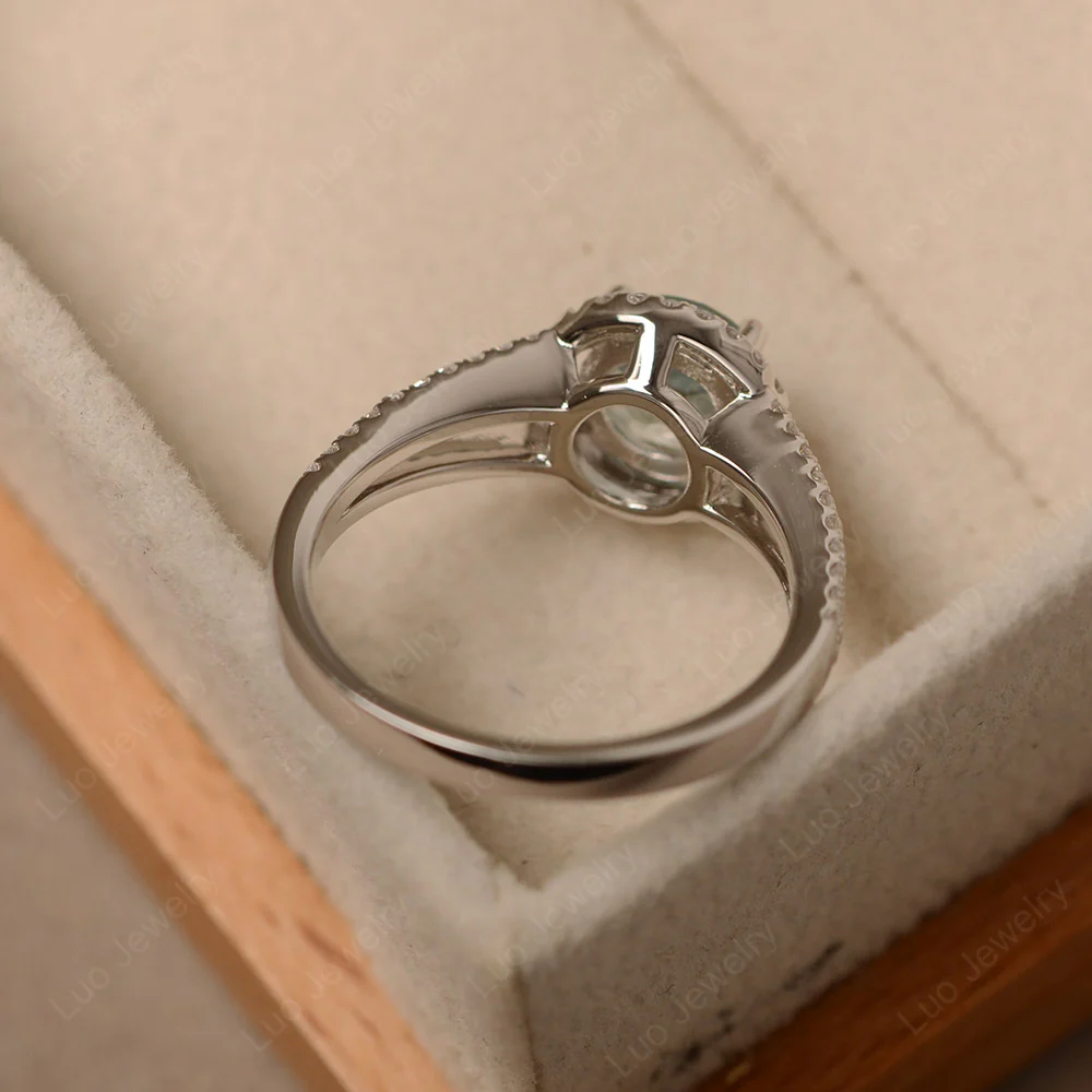 Round Aquamarine Halo Split Shank Ring - Image 3