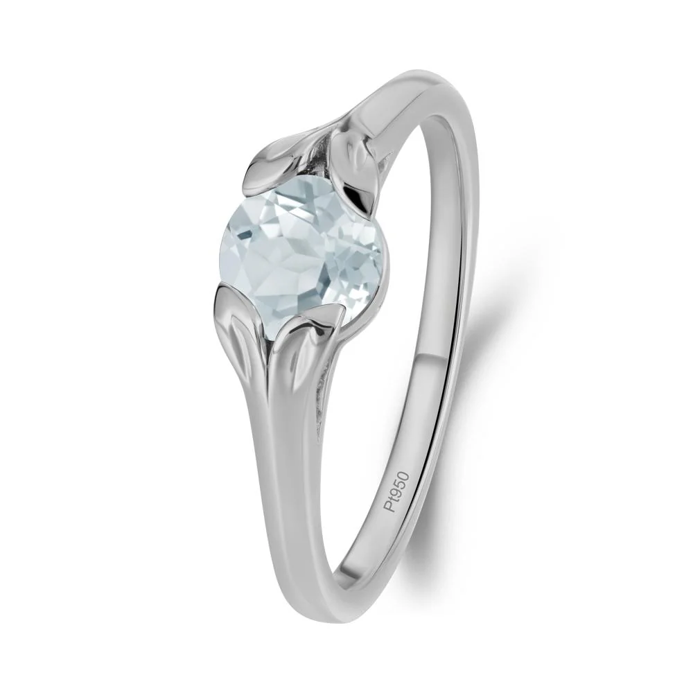 Round Aquamarine Leaf Ring