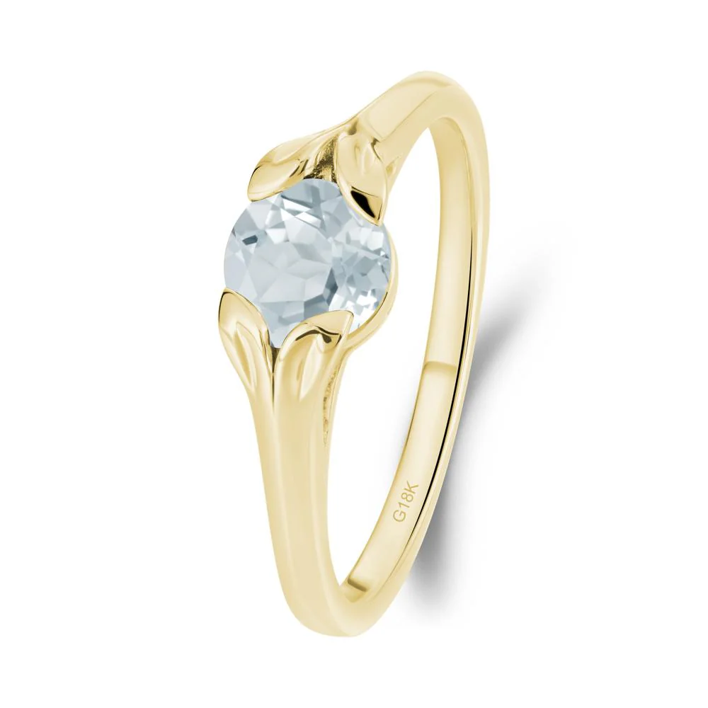 Round Aquamarine Leaf Ring - Image 2