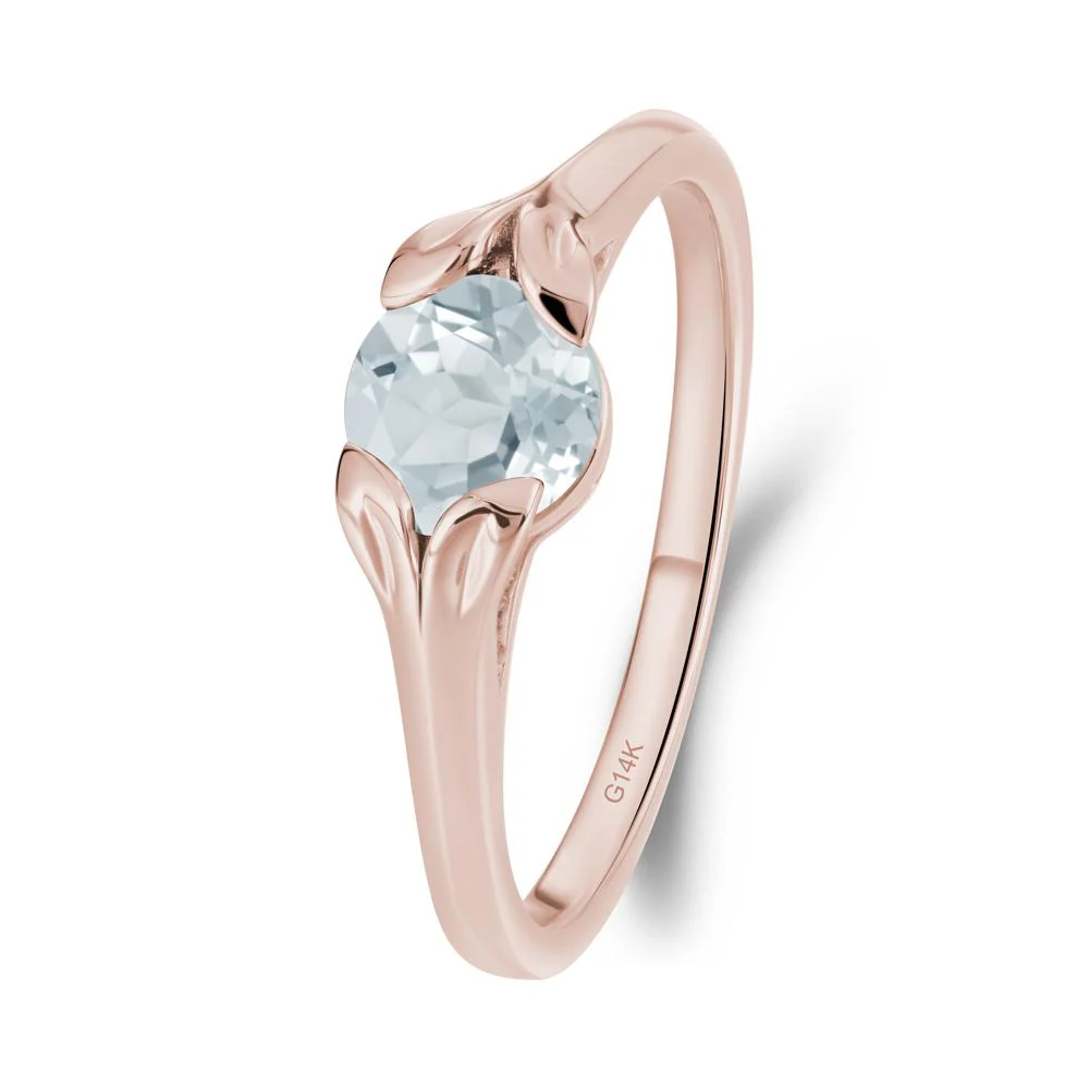 Round Aquamarine Leaf Ring - Image 5