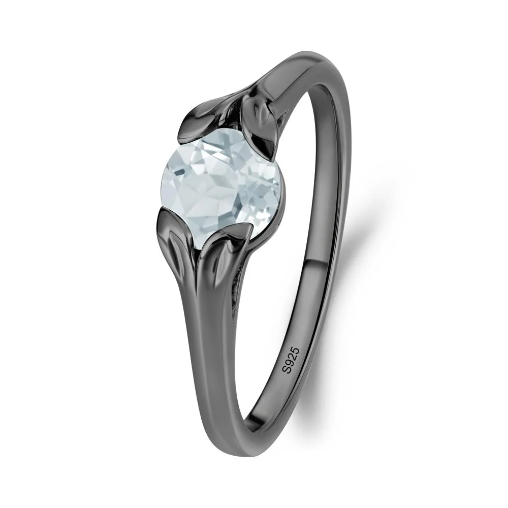 Round Aquamarine Leaf Ring - Image 6