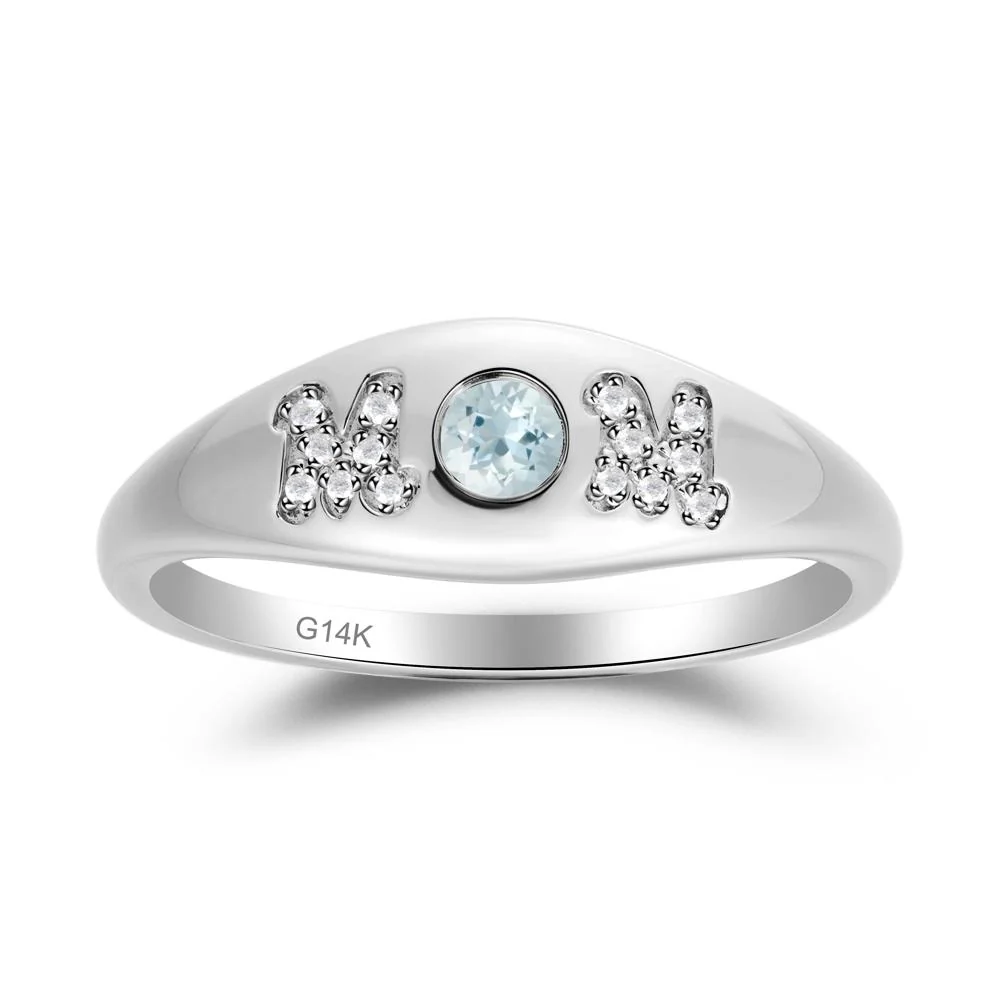Round Aquamarine Mother's Ring - Image 9