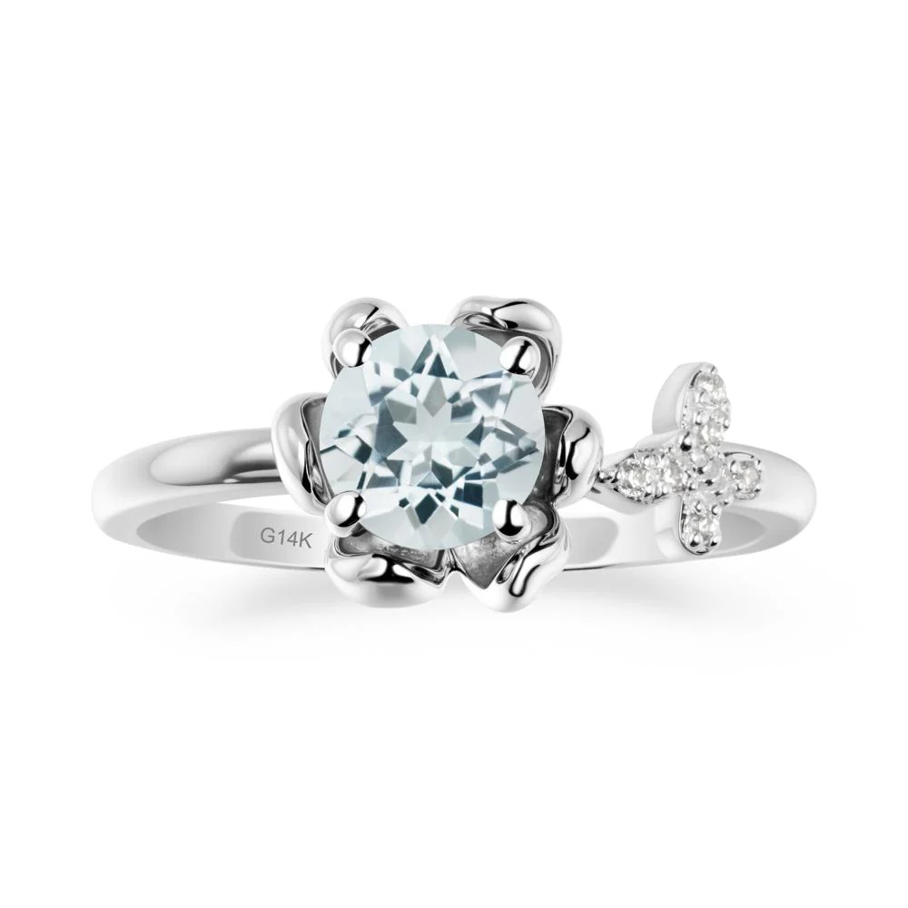 Round Aquamarine Petal Promise Ring - Image 2