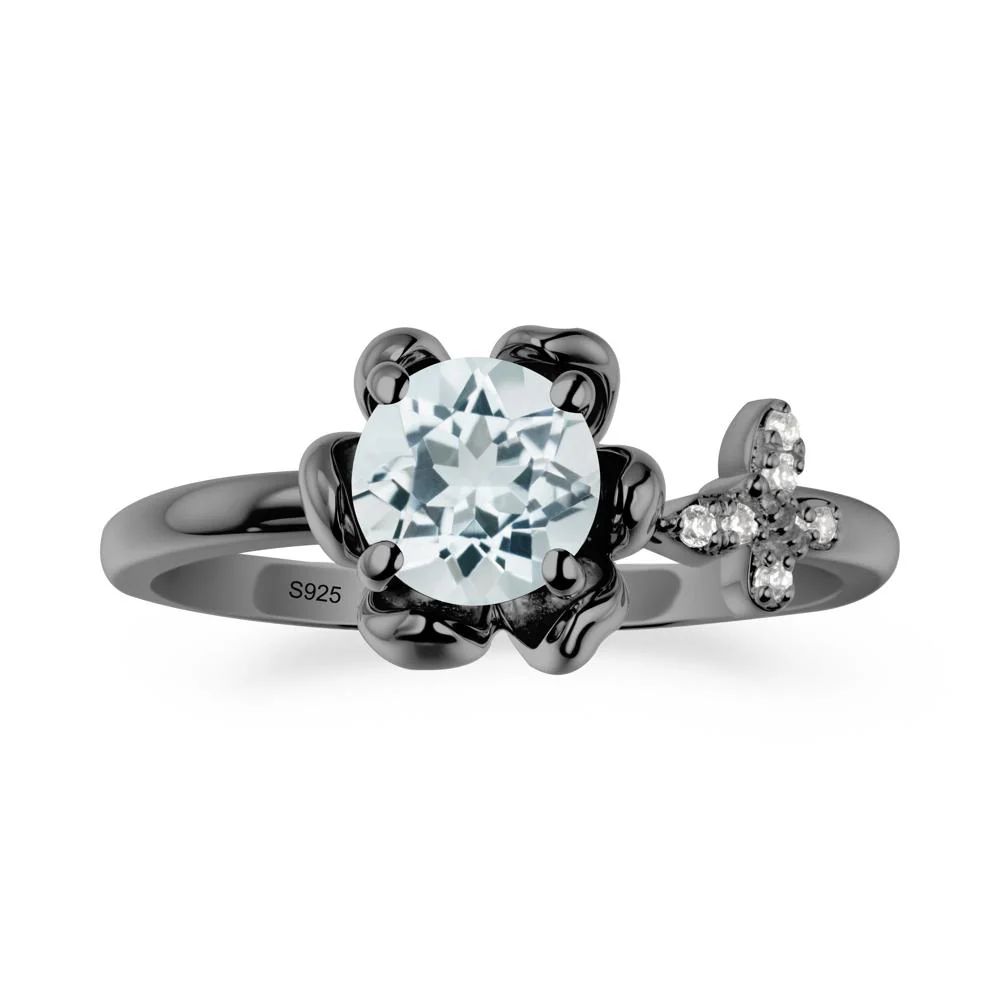 Round Aquamarine Petal Promise Ring - Image 7