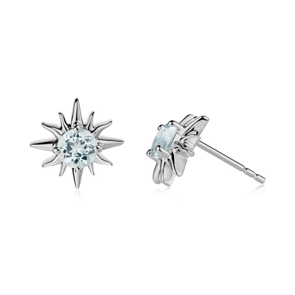 Round Aquamarine Sun Stud Earrings - Image 3