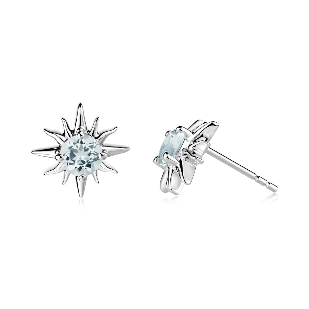 Round Aquamarine Sun Stud Earrings - Image 6