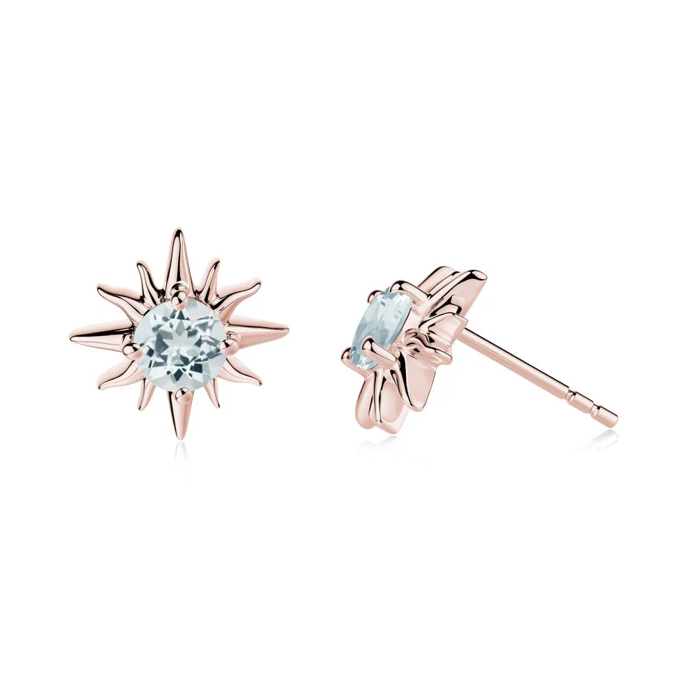 Round Aquamarine Sun Stud Earrings - Image 8