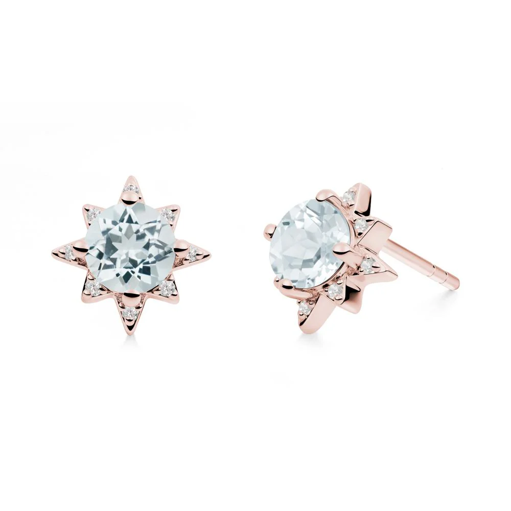 Round Aquamarine Sunburst Earrings - Image 2