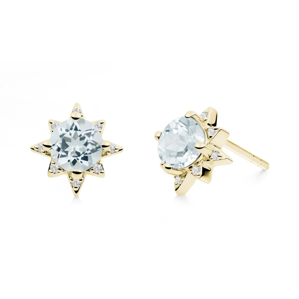 Round Aquamarine Sunburst Earrings - Image 3