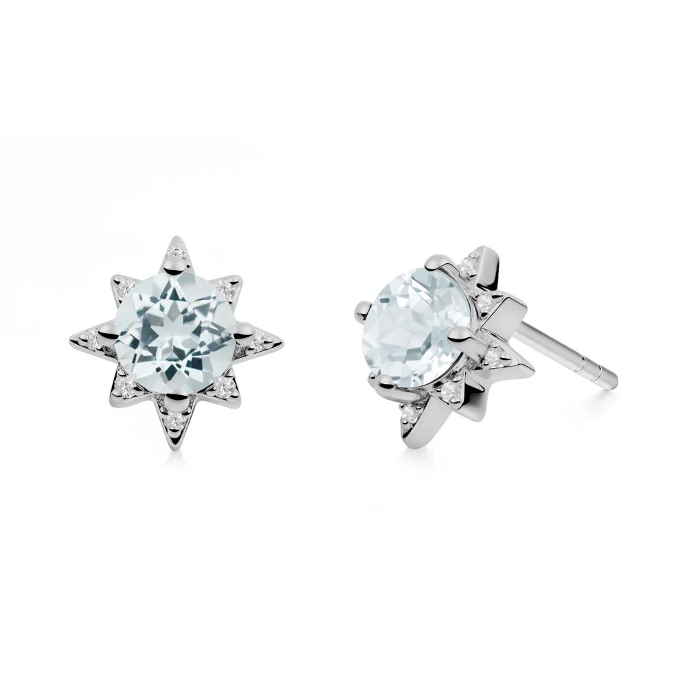 Round Aquamarine Sunburst Earrings - Image 5