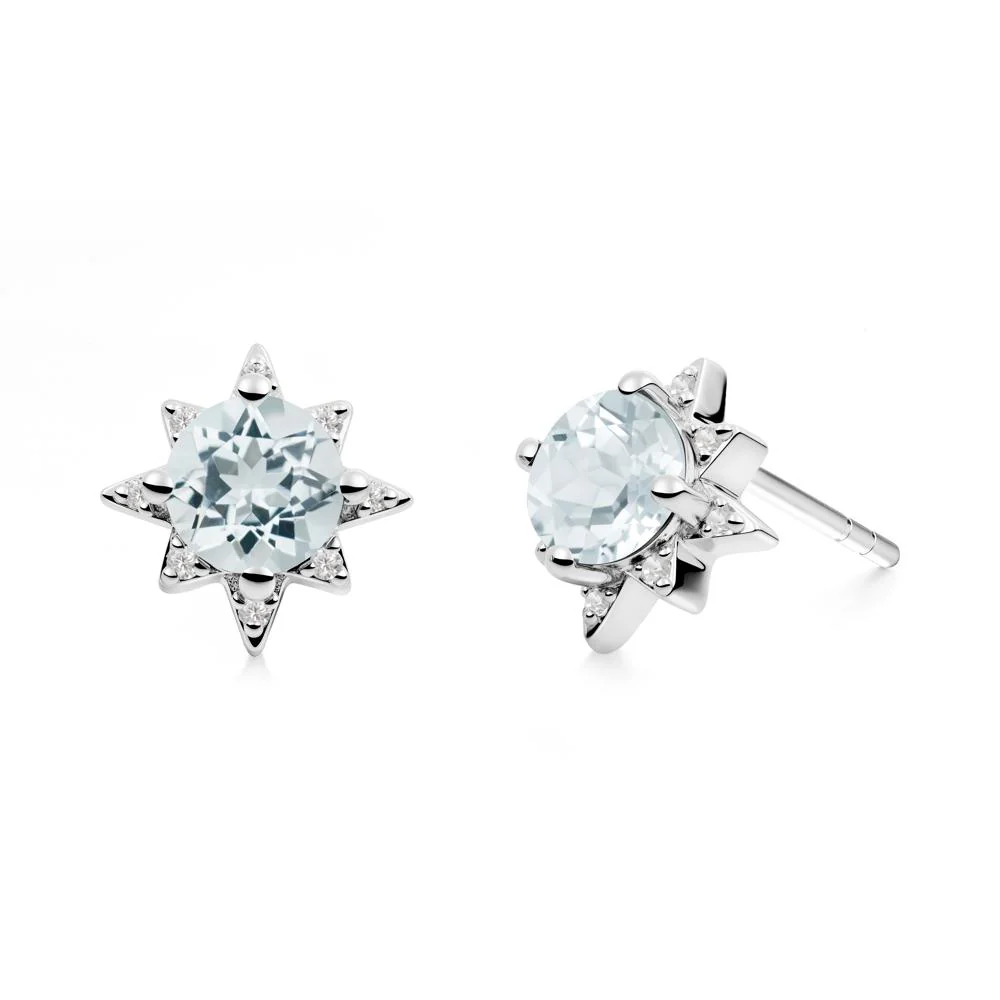 Round Aquamarine Sunburst Earrings - Image 8