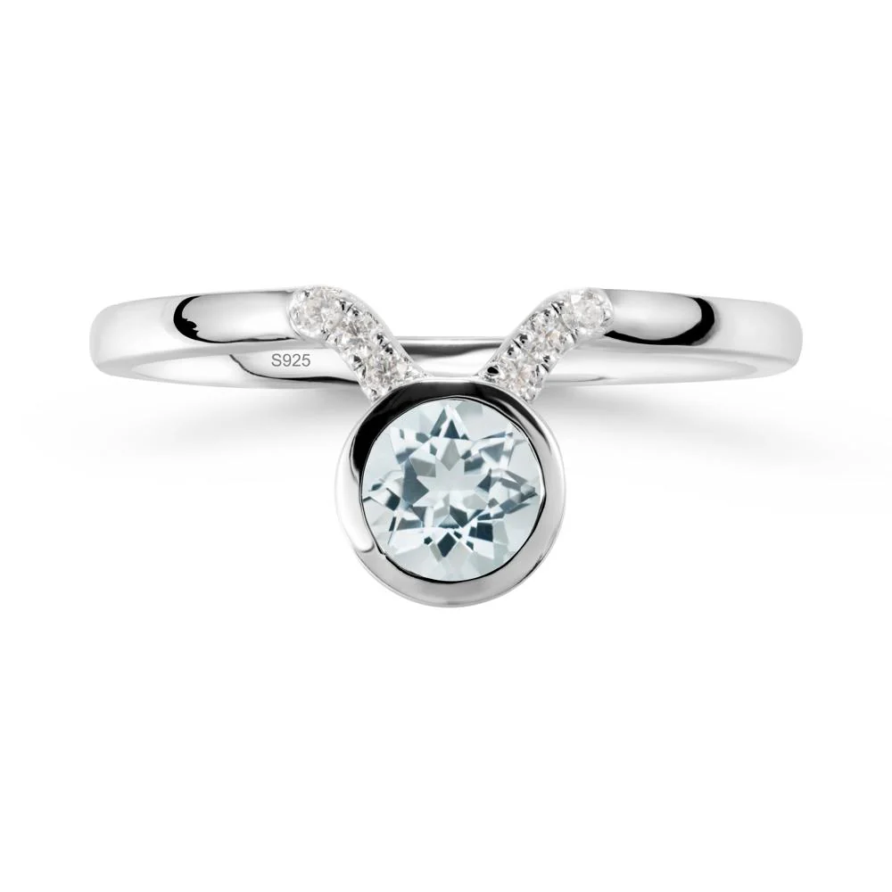 Round Aquamarine Taurus Zodiac Ring-Sensual & Loyal