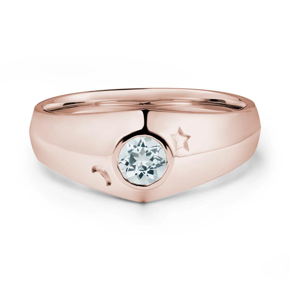 Round Aquamarine Wide Band Ring - Image 2
