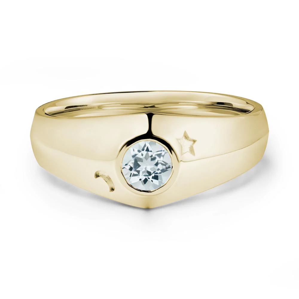 Round Aquamarine Wide Band Ring - Image 4