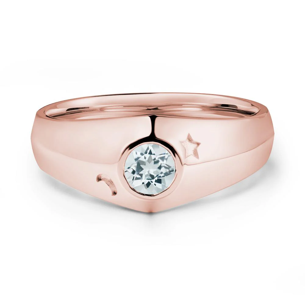 Round Aquamarine Wide Band Ring - Image 5