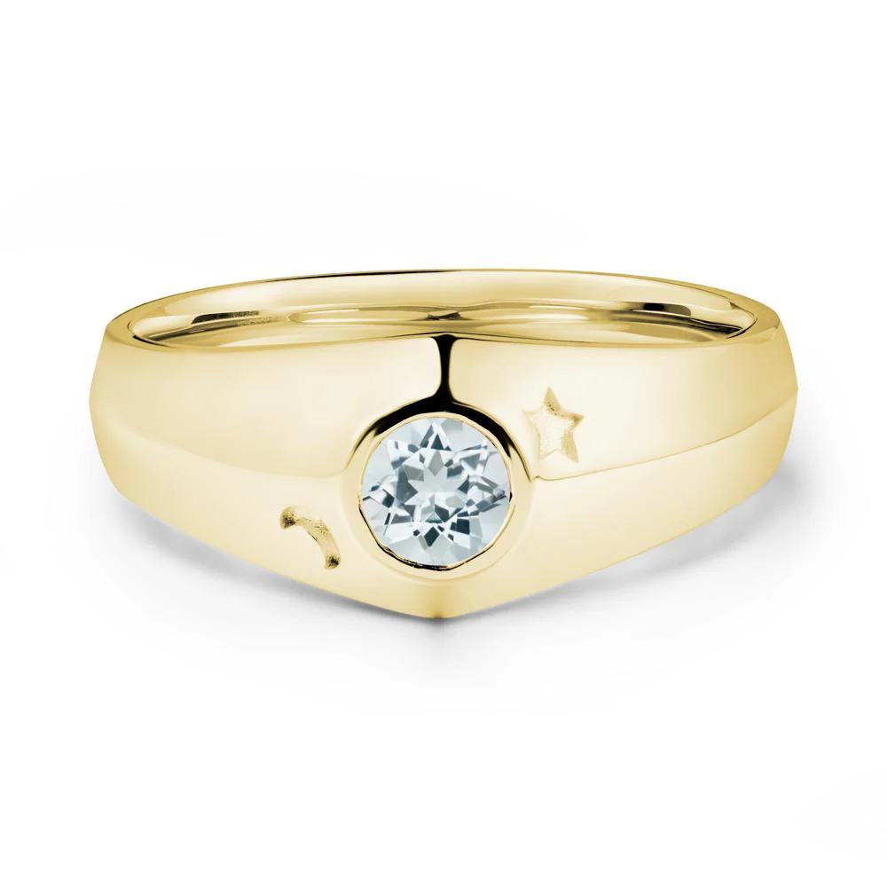 Round Aquamarine Wide Band Ring - Image 7
