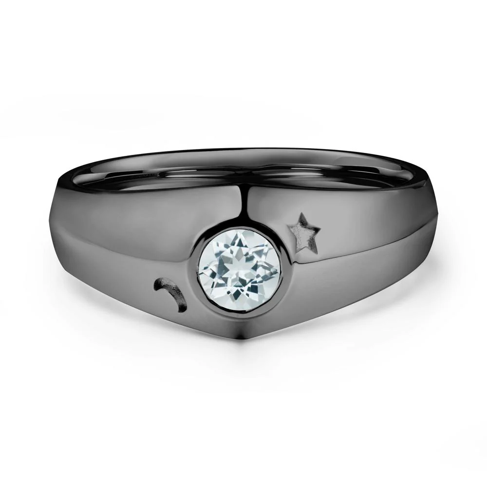 Round Aquamarine Wide Band Ring - Image 8