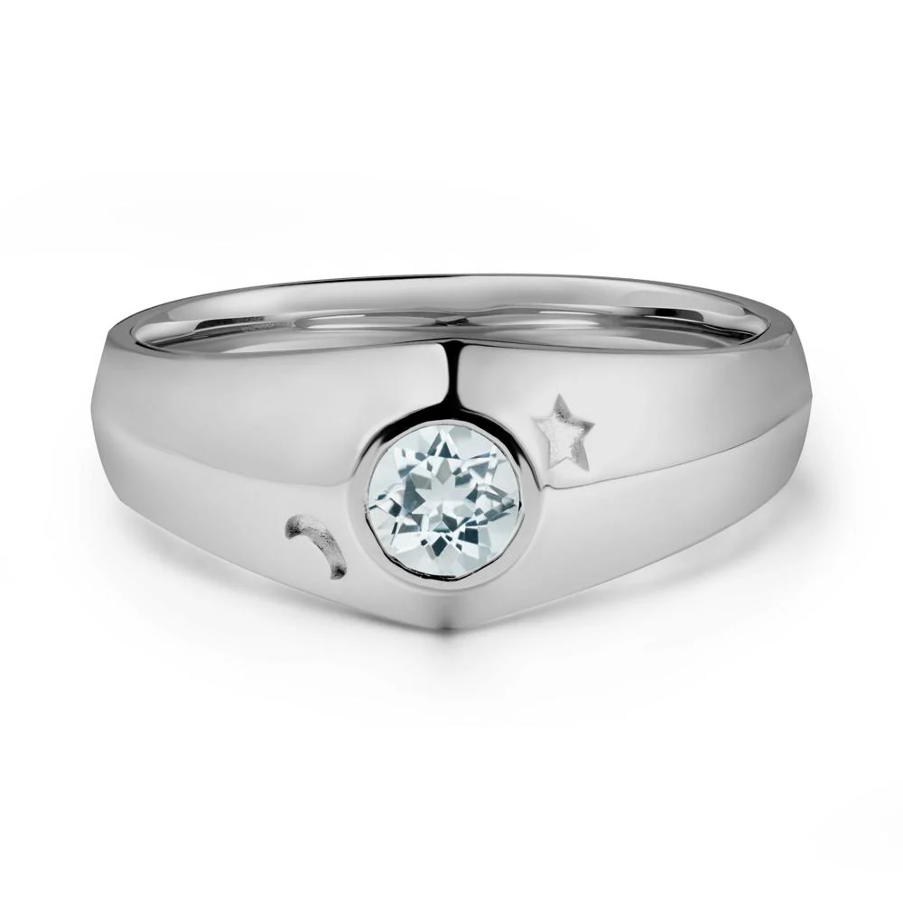 Round Aquamarine Wide Band Ring - Image 9