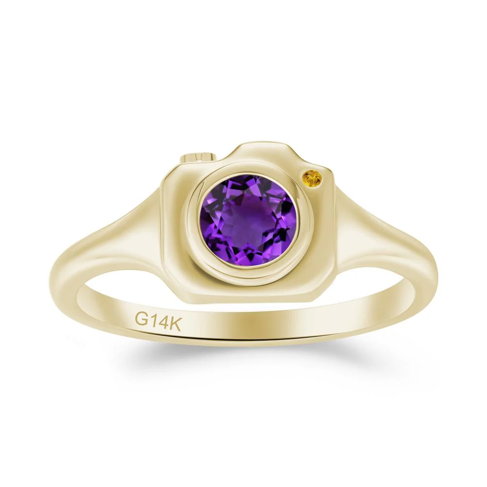 Round Bezel Set Amethyst and Citrine Ring