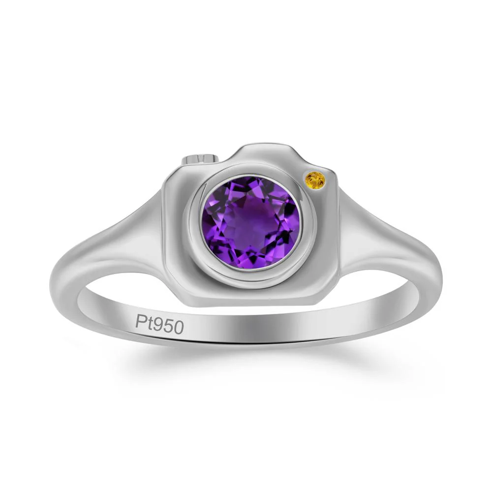 Round Bezel Set Amethyst and Citrine Ring - Image 2
