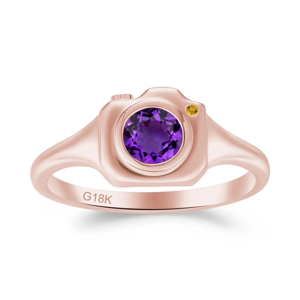 Round Bezel Set Amethyst and Citrine Ring - Image 3