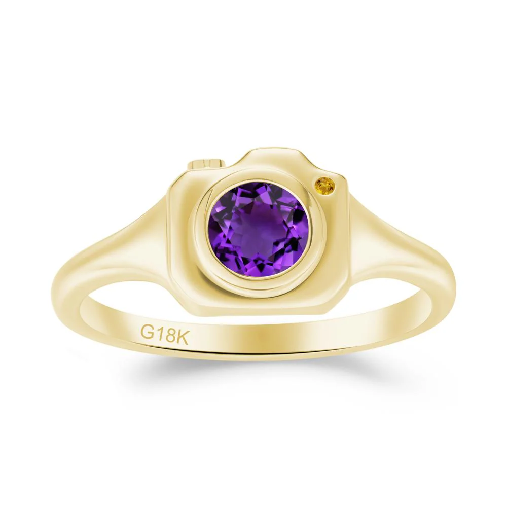 Round Bezel Set Amethyst and Citrine Ring - Image 4