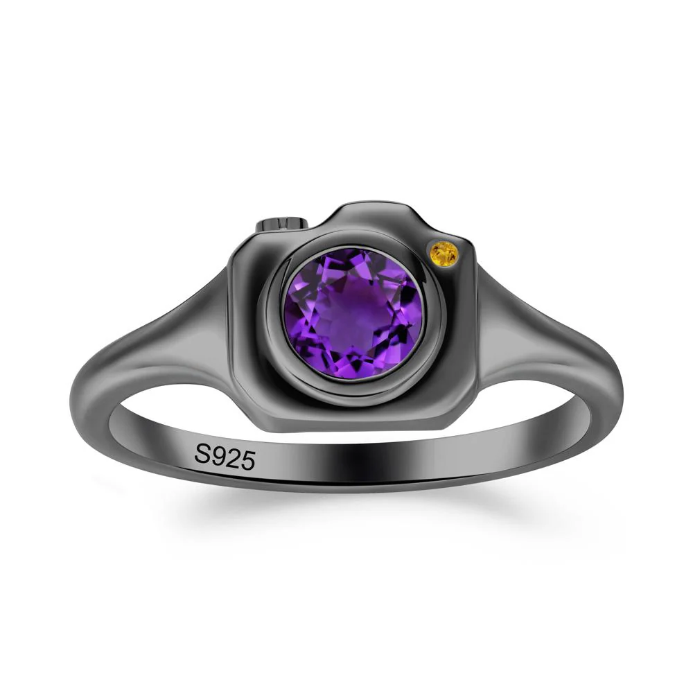 Round Bezel Set Amethyst and Citrine Ring - Image 7