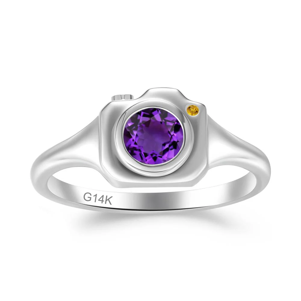 Round Bezel Set Amethyst and Citrine Ring - Image 9