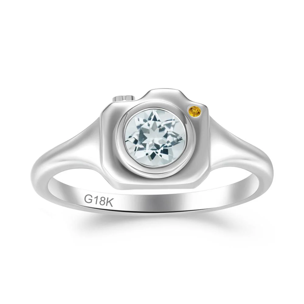 Round Bezel Set Aquamarine and Citrine Ring - Image 2