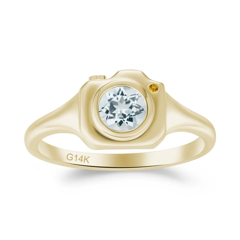 Round Bezel Set Aquamarine and Citrine Ring - Image 4