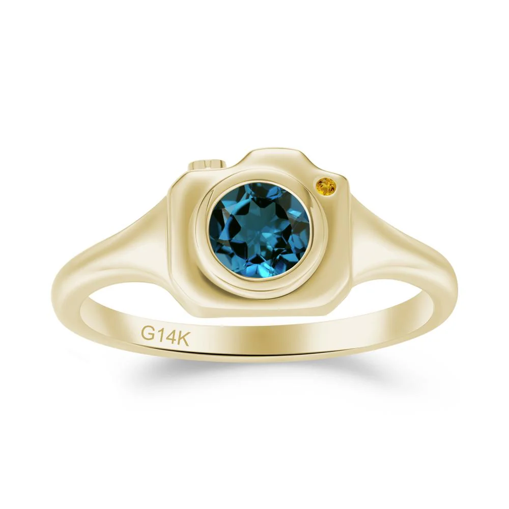 Round Bezel Set London Blue Topaz and Citrine Ring - Image 3