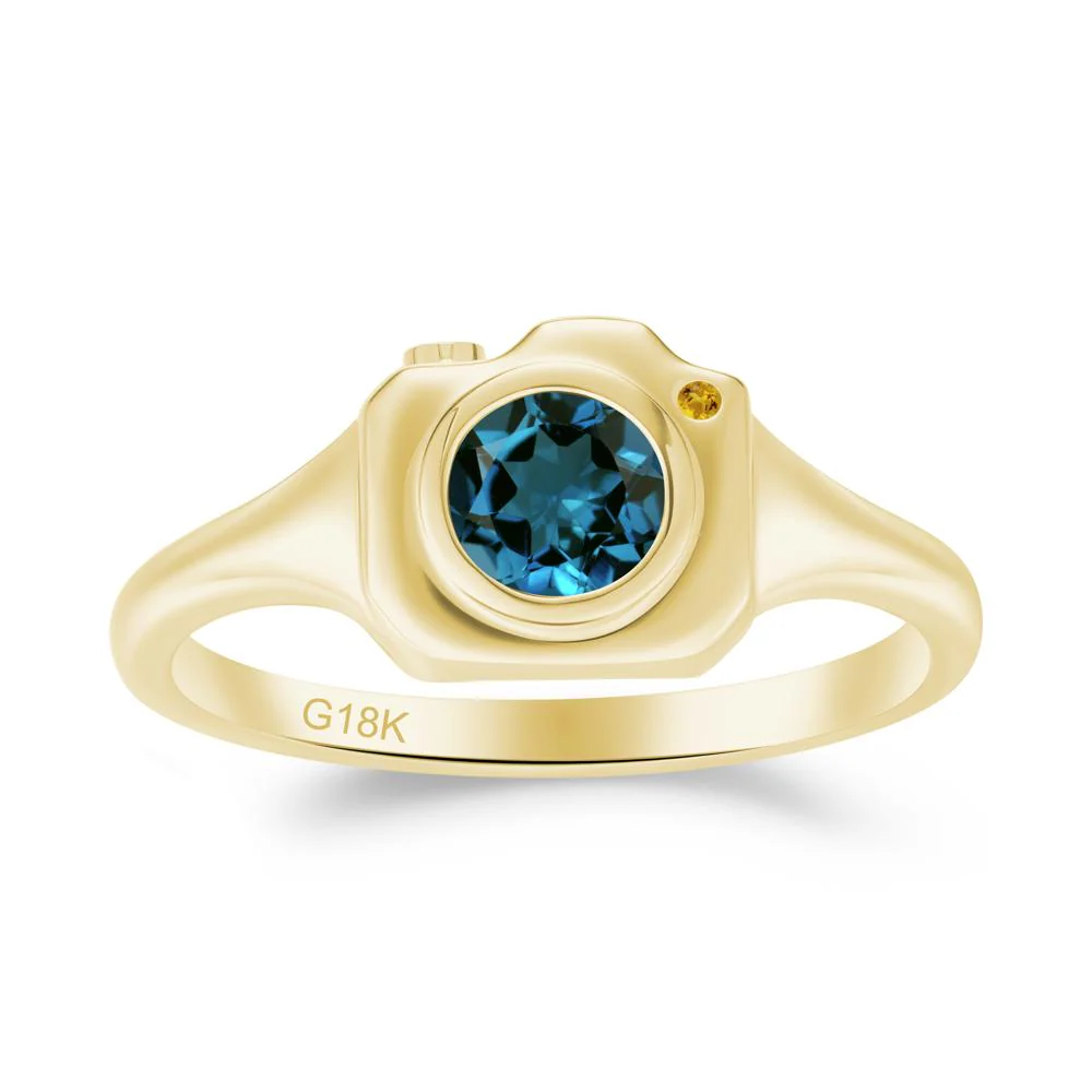 Round Bezel Set London Blue Topaz and Citrine Ring - Image 4