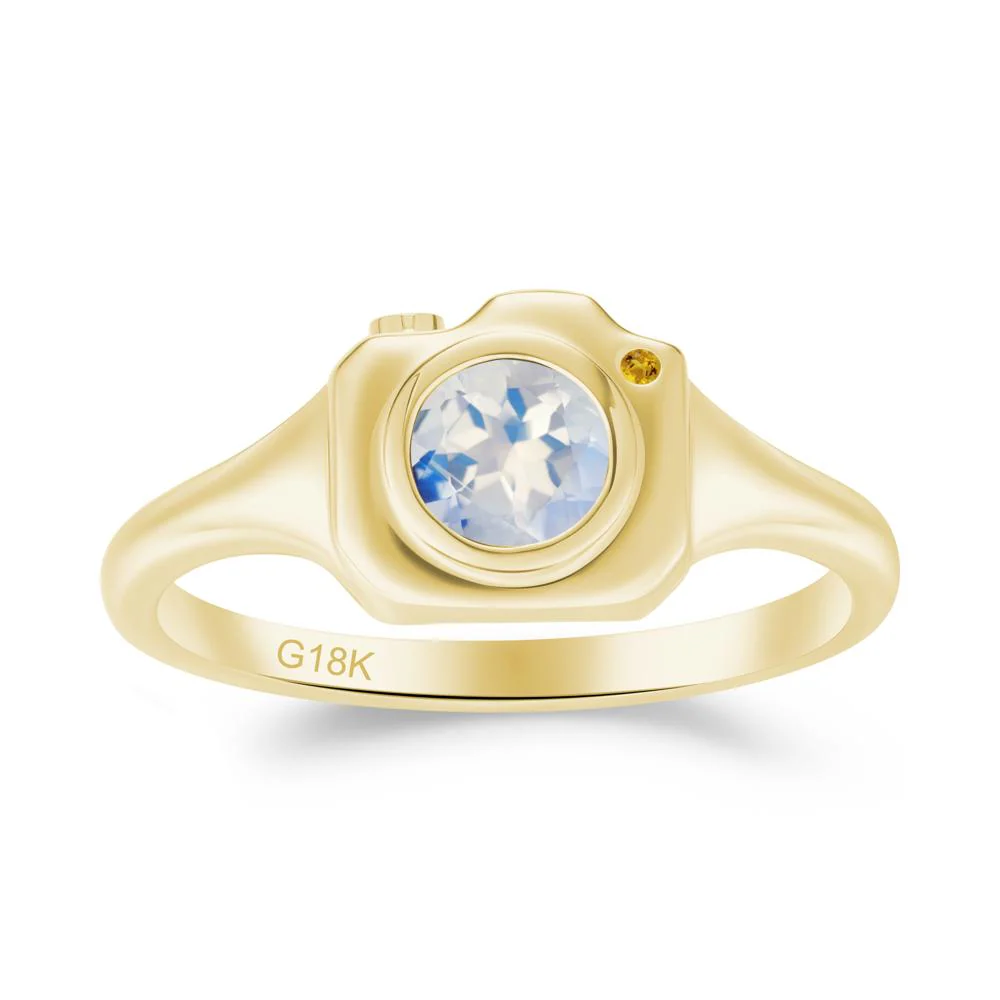 Round Bezel Set Moonstone and Citrine Ring - Image 5
