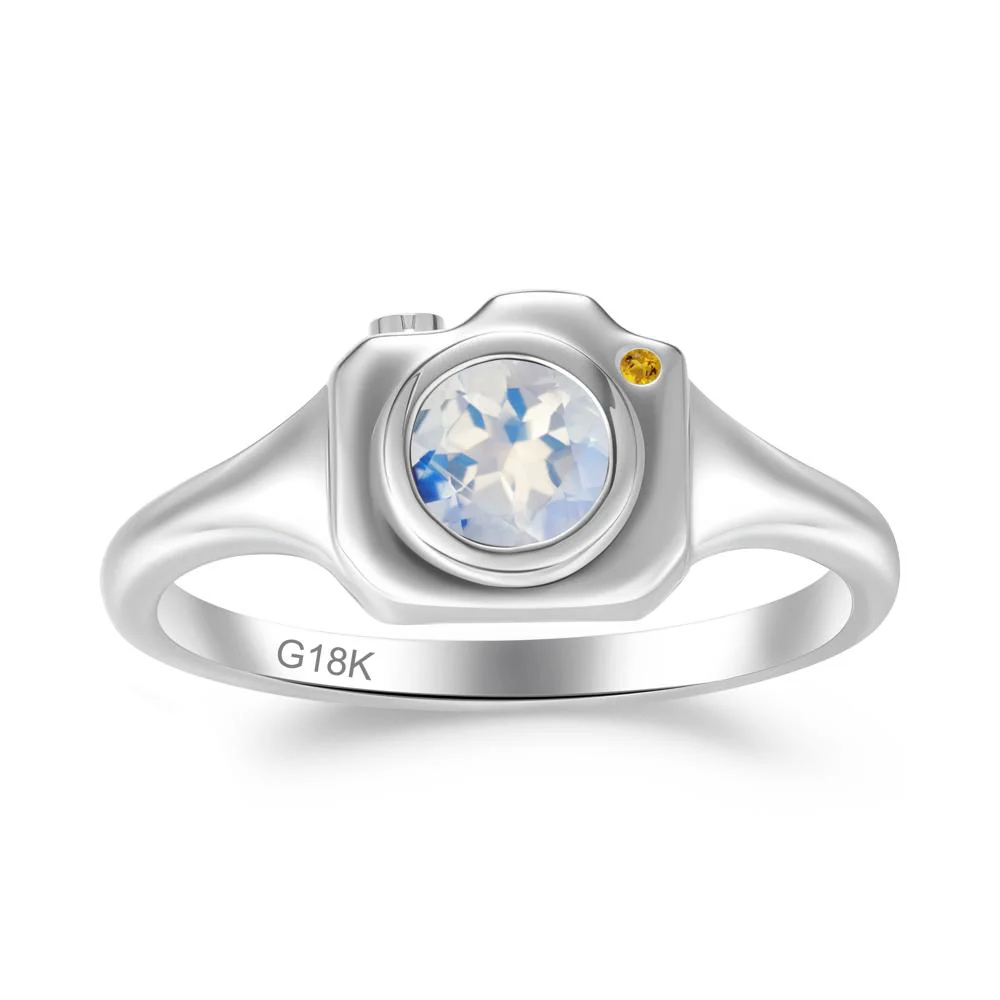 Round Bezel Set Moonstone and Citrine Ring - Image 6