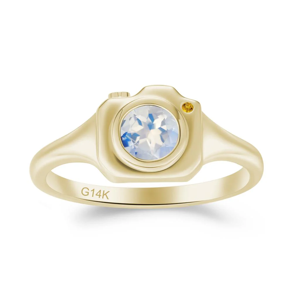 Round Bezel Set Moonstone and Citrine Ring - Image 8