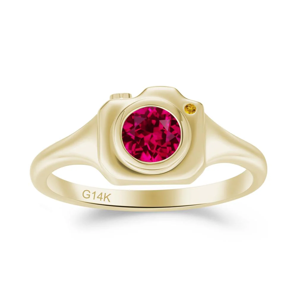 Round Bezel Set Ruby and Citrine Ring