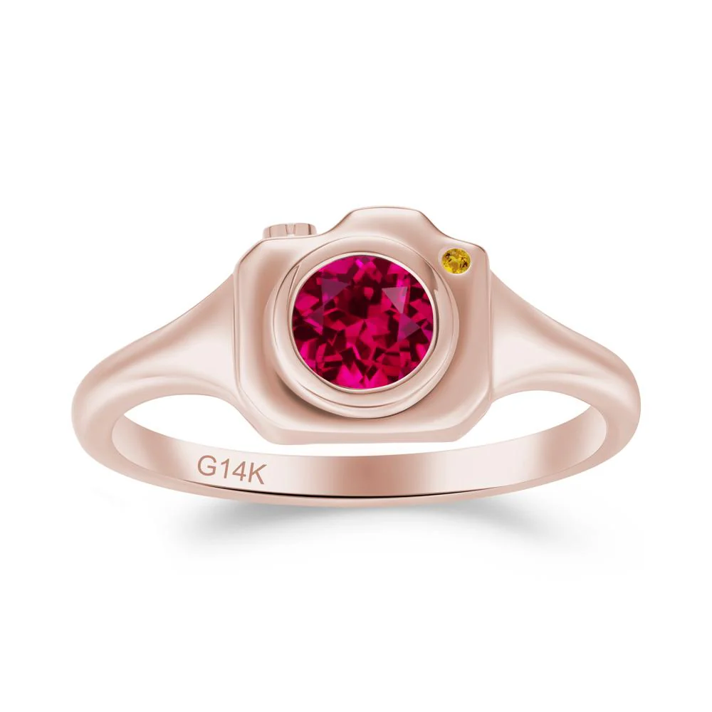 Round Bezel Set Ruby and Citrine Ring - Image 6