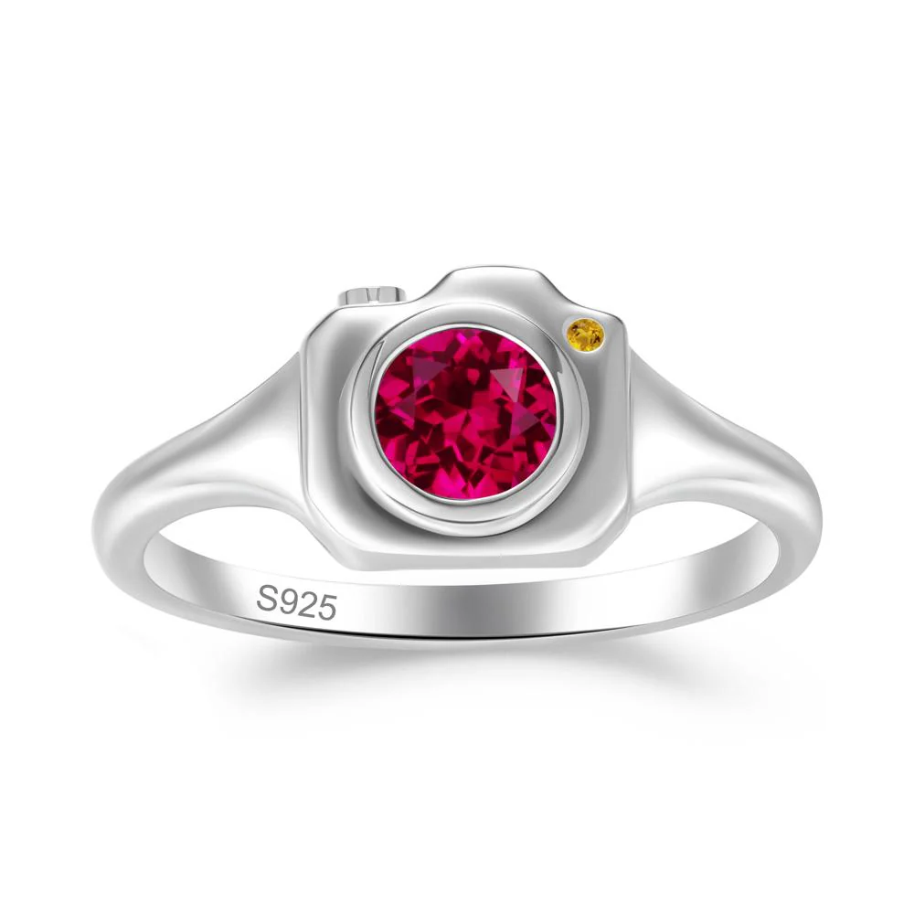 Round Bezel Set Ruby and Citrine Ring - Image 8