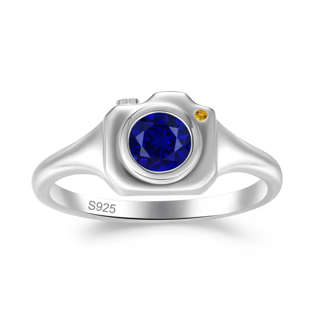 Round Bezel Set Sapphire and Citrine Ring - Image 2