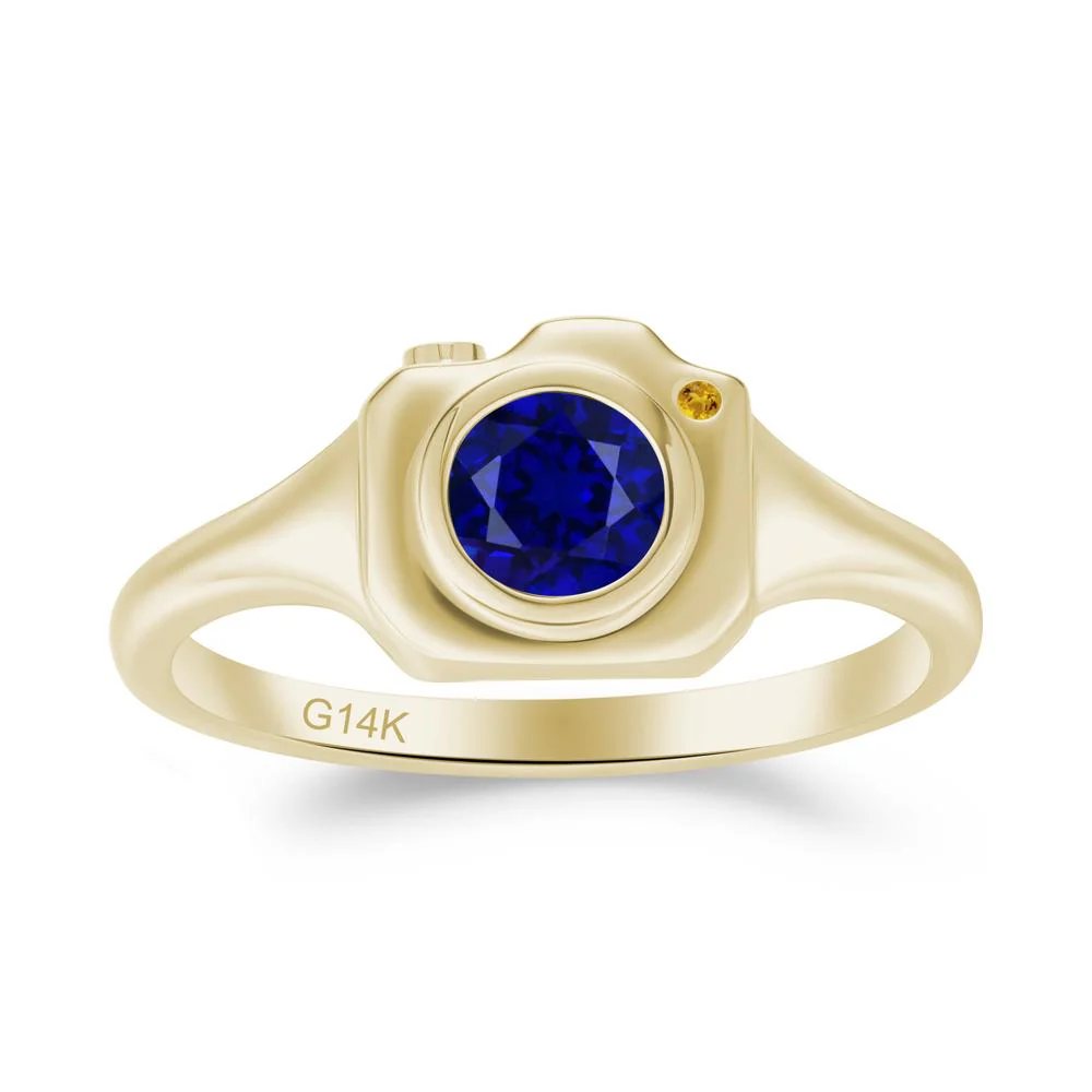 Round Bezel Set Sapphire and Citrine Ring - Image 3