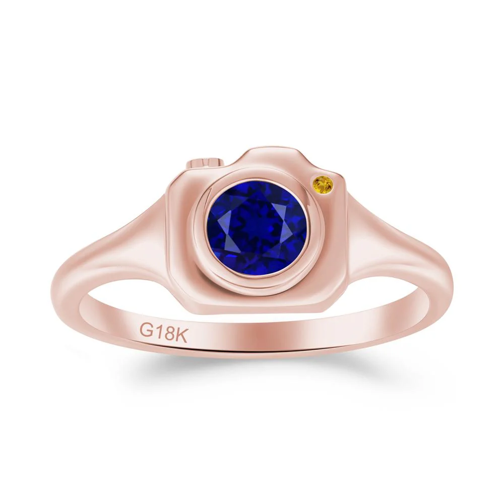 Round Bezel Set Sapphire and Citrine Ring - Image 4