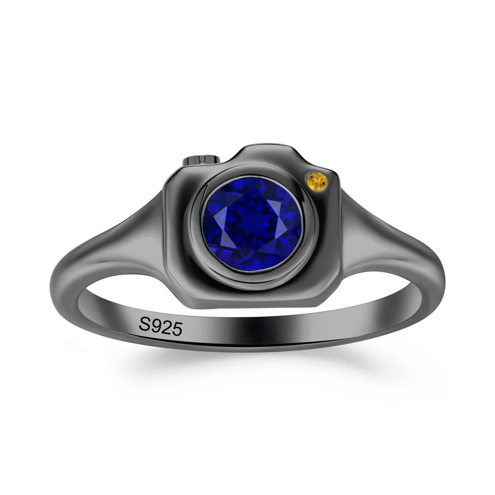 Round Bezel Set Sapphire and Citrine Ring - Image 7