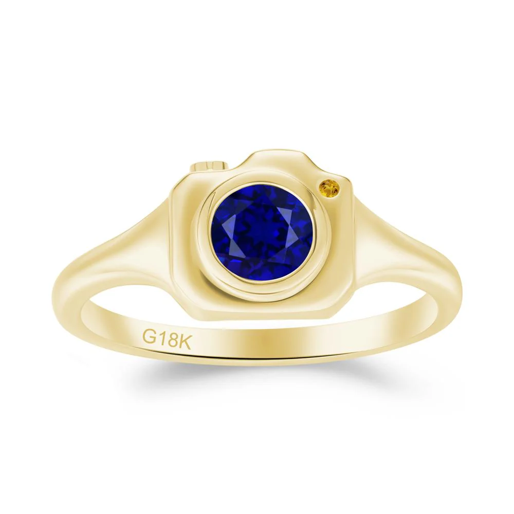 Round Bezel Set Sapphire and Citrine Ring - Image 9