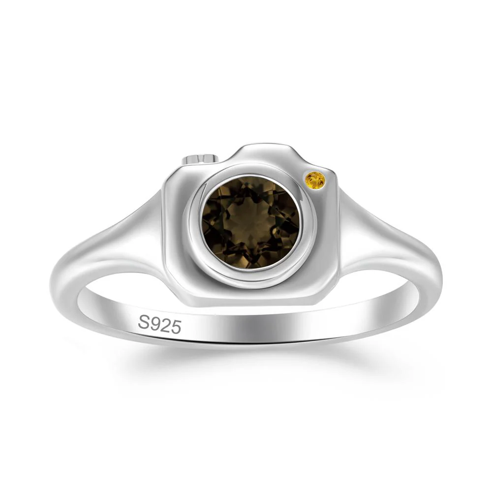 Round Bezel Set Smoky Quartz and Citrine Ring - Image 2
