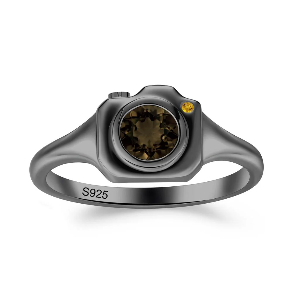 Round Bezel Set Smoky Quartz and Citrine Ring - Image 3