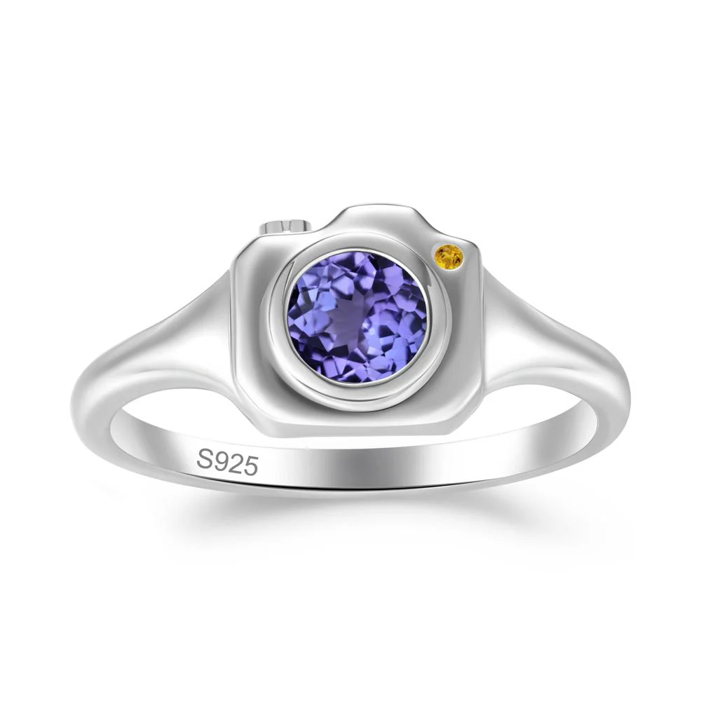 Round Bezel Set Tanzanite and Citrine Ring - Image 2