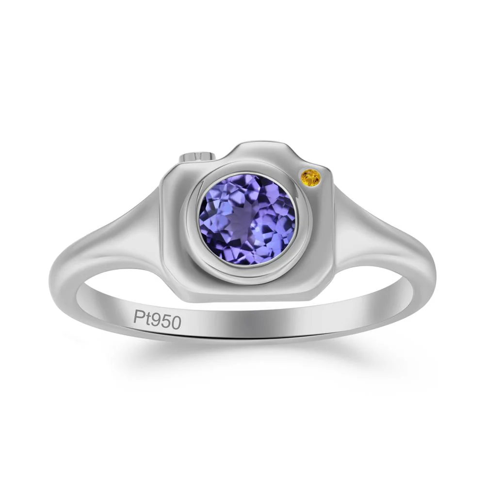 Round Bezel Set Tanzanite and Citrine Ring - Image 5