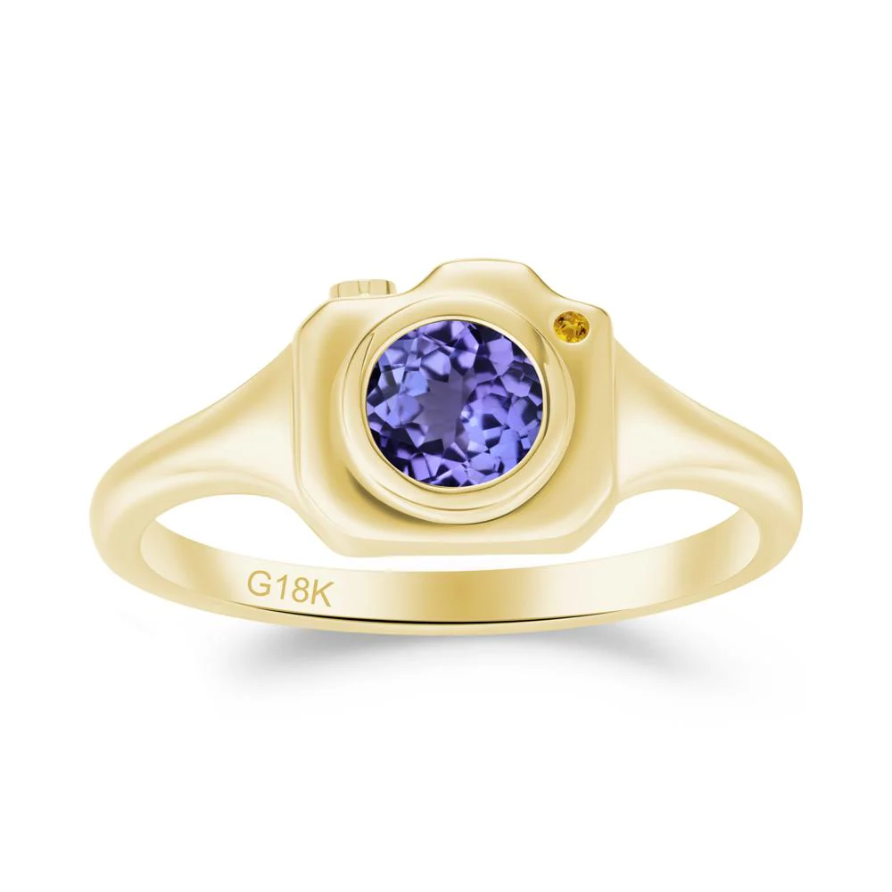 Round Bezel Set Tanzanite and Citrine Ring - Image 7