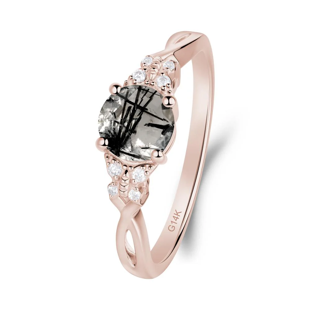 Round Black Rutilated Quartz Butterfly Ring