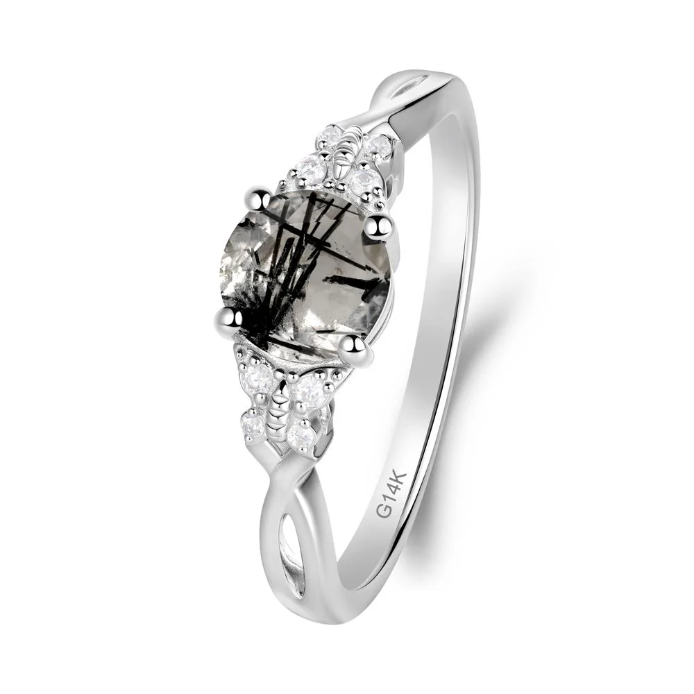 Round Black Rutilated Quartz Butterfly Ring - Image 4